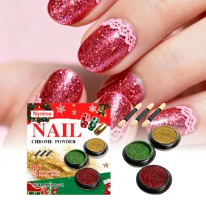 Zoom sur le kit de poudre à ongles effet miroir en rouge, vert et doré