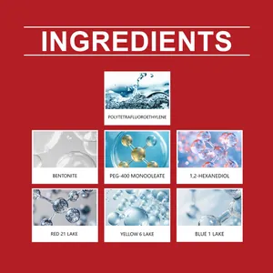 Primer plano de los ingredientes del lápiz de uñas, incluyendo bentonita y pigmentos.