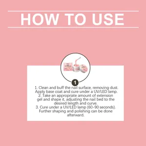 Instrucciones detalladas sobre cómo usar el gel de uñas rosa Nymixa en tres pasos.