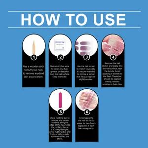Step-by-step application guide for soft gel nail sticker set with six easy stages