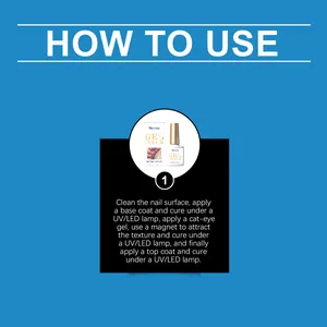 Step-by-step usage guide for Nymixa cat-eye gel polish with UV/LED curing instructions