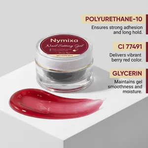 Nymixa berry red nail setting gel ingredient details showing smooth gel texture