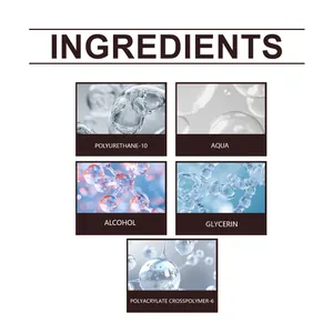 Macro view detailing safe nail glue ingredients like Aqua, Alcohol, and Glycerin
