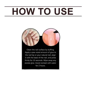Detailed instructional guide for air-dry nail glue showing application steps and tips.