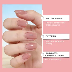 Detalle de ingredientes del esmalte de gel Nymixa que muestran adhesión y nivelado.
