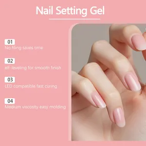 Vista detallada del gel de uñas rosa gelatina con acabado suave y secado rápido