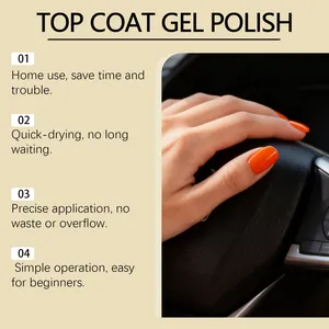 Professional glossy top coat gel polish applied on orange nails with lifestyle hand close-up