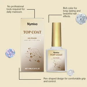 Nymixa high gloss top coat gel polish detail showing professional packaging and features.