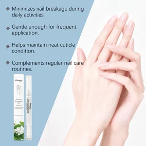 Detail view of Jasmine Cuticle Oil Pen with hand showing healthy nails and cuticles.