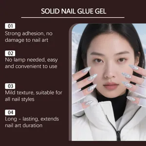 Detailed view of manicured nails using solid nail glue gel with no lamp needed