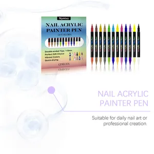 Set di 12 penne acriliche per unghie a doppia punta in vari colori per nail art fai da te
