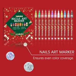 Set de 12 rotuladores profesionales de nail art para diseños navideños vibrantes