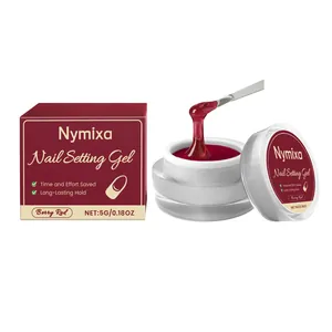 Nymixa Berry Red Nail Setting Gel and packaging for professional DIY nail art designs.