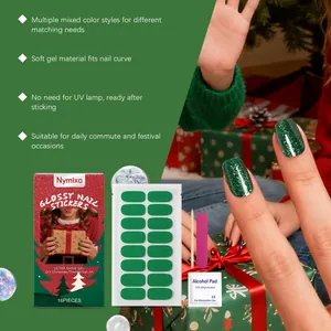 Detailed view of Nymixa Christmas glitter soft gel nail stickers with accessory kit