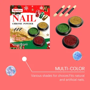 Coffret de 3 poudres chrome pour ongles avec effet miroir et pinceaux éponge DIY