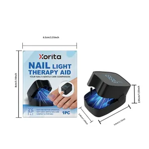 Detaillierte Ansicht des Xorita Nageltherapiegeräts mit Maßen und Originalverpackung