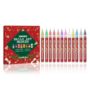 Juego de 12 rotuladores de nail art navideños con puntas finas para manicura DIY