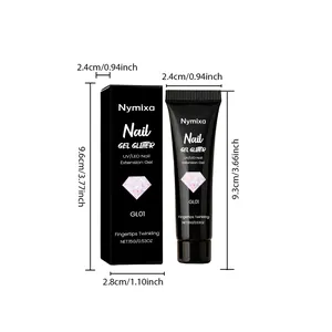 Detailed size guide for Nymixa black glitter nail extension gel tube and box package