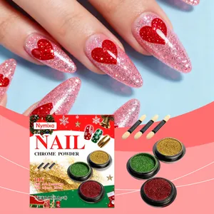Nymixa Ensemble de Poudre de Chrome pour Ongles Effet Miroir Magique Or Vert Rouge Pigment Métallique pour Nail Art Avec Bâtons d'Éponge Cadeau DIY