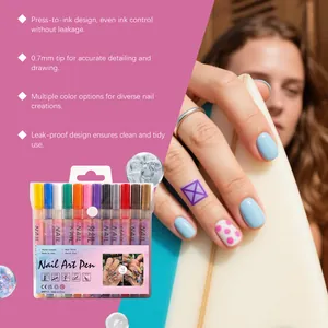 Set di 12 penne per nail art con punta da 0,7 mm per disegni creativi di manicure fai-da-te