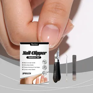 Detailansicht des 3-teiligen Nymixa Maniküre-Sets mit Nagelknipser und Metallfeile