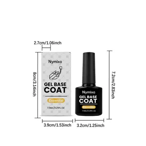 Λεπτομερείς διαστάσεις της φιάλης Nymixa gel base coat και της συσκευασίας της