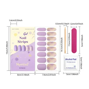 Detailed dimensions of Nymixa gel nail strip set with accessories and tools