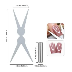 Size specifications for double-headed French cat-eye nail magnet tools in cm and inch.