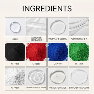 Detail showing ingredients list for nail stickers with clear texture swatches