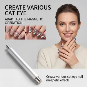 Cat eye nail magnet tool showing silver pen and professional metallic nail effects