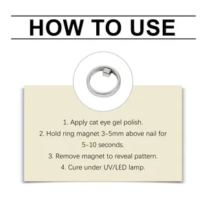 Professional step-by-step instructions for using the cat eye ring magnet DIY nail art tool.