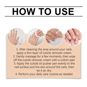 Step-by-step instructional guide showing how to use the nail cuticle care set.