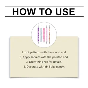 Step-by-step instructions for using double-ended glitter nail art dotting pens