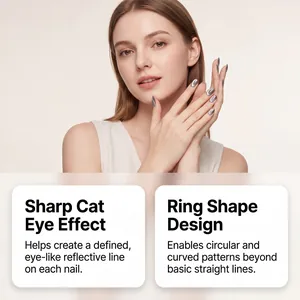 Model showcasing sharp silver cat eye nail effect using professional ring magnet tool