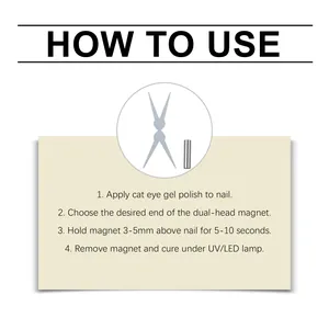 Detailed step-by-step instruction guide on using a dual-head cat eye magnet for DIY nail art.
