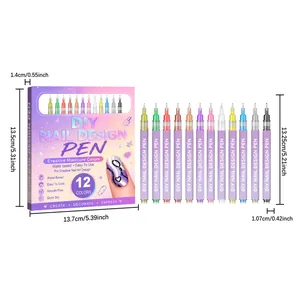 Especificaciones de tamaño detalladas del juego de 12 bolígrafos de nail art DIY