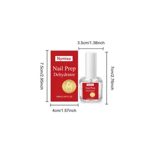 Nymixa 10ml nail prep dehydrator bottle and red packaging box with size dimensions