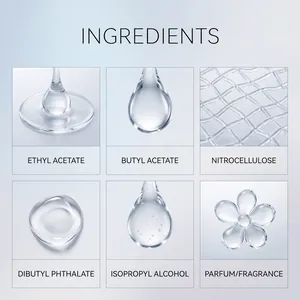 Lista detallada de ingredientes para el top coat de gel de uñas con vista de textura