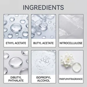 Détails des ingrédients du gel à ongles incluant acétate d'éthyle et nitrocellulose