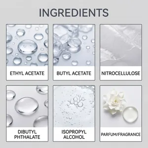 Professional ingredient breakdown for clear nail water drop gel featuring ethyl acetate