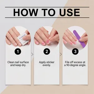 Tutorial visual paso a paso para aplicar pegatinas de uñas de gel rosa con herramientas