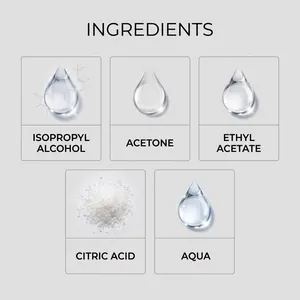 Detail graphic showing ingredients of nail dehydrator like Acetone and Isopropyl Alcohol.