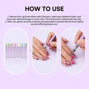 Tutorial paso a paso para usar rotuladores de nail art DIY impermeables de 12 colores