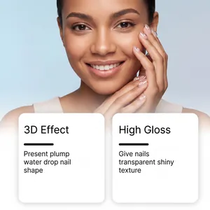 Detalle macro de gel para uñas 3D en gotas de agua con acabado de alto brillo