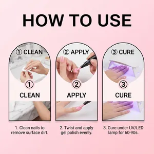 Step-by-step tutorial on how to use nail gel polish pen for DIY manicure at home.