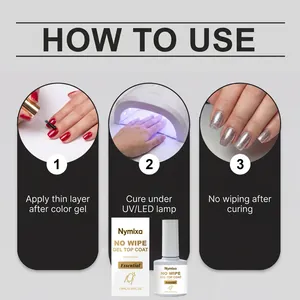 Αναλυτικός οδηγός χρήσης για το Nymixa No Wipe Gel Top Coat με βήματα εφαρμογής