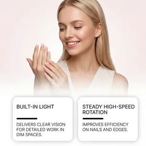 Detailed view showing built-in light and high-speed rotation features for nail care.