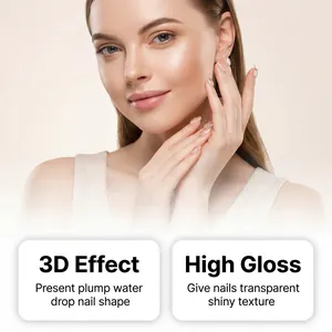 Gros plan sur l'effet d'ongle en goutte d'eau 3D avec une finition top coat gel brillant