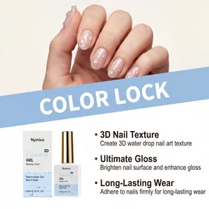 Esmalte de gel Nymixa 3D con textura de gotas de agua y empaque detallado del producto