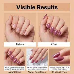 Vergleich von lila-roten Soft-Gel-Nagelstickern mit glänzendem 3D-Finish und Wasserfestigkeit.